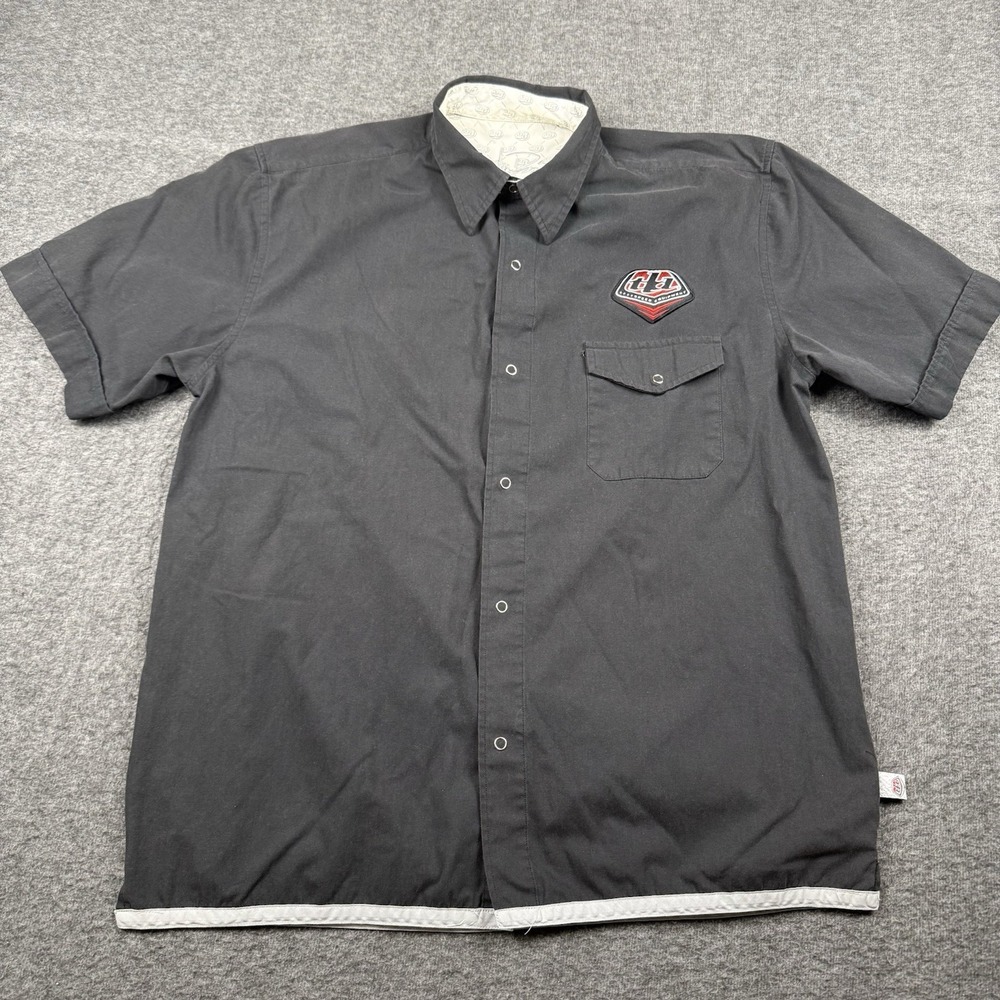 Troy Lee Designs Shirt Mens XL Black Snap Button Mechanic Garage Pit Crew MX SX